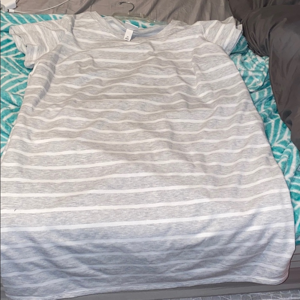 white and grey striped T-shirt dress